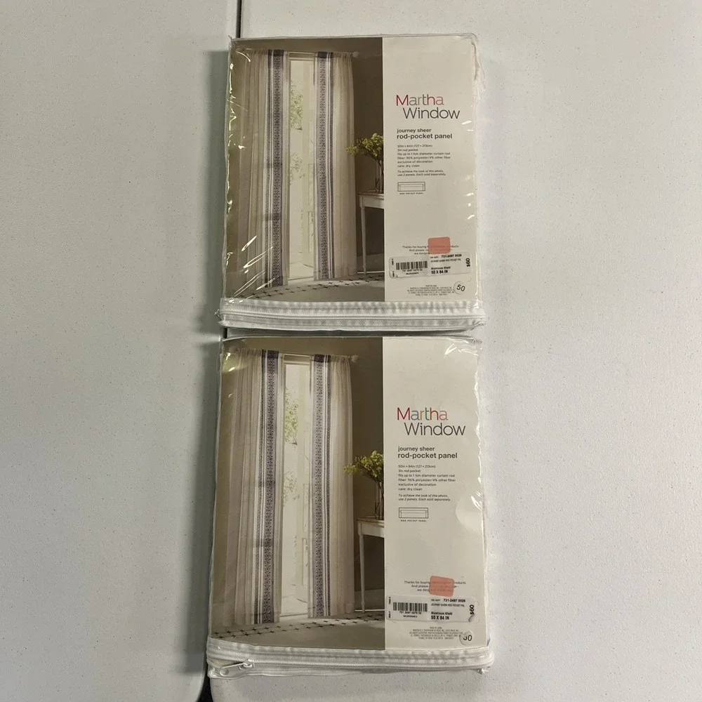 Martha Window‎ Journey Sheer Rod Pocket Panel Aluminum Khaki Set 50x84